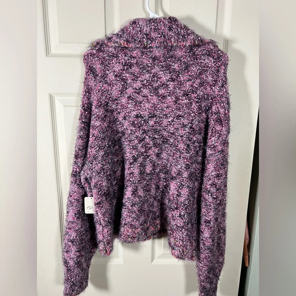 Free People Stellar Sweater, purple pink black, eyelash, warm cozy - Picture 4 of 6